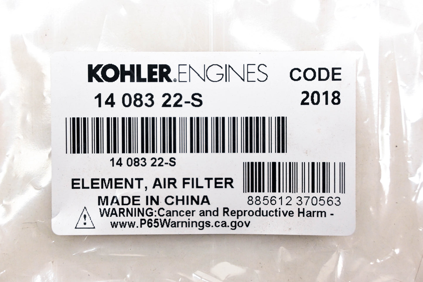 Kohler 14 083 22-S, 1408322-S Air Filter NOS