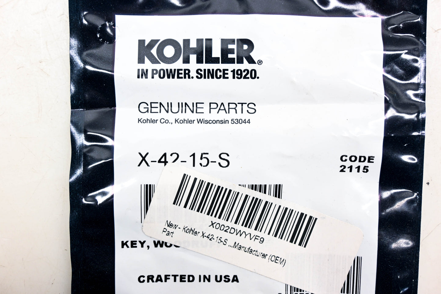 Kohler X-42-15-S Woodruff Key NOS