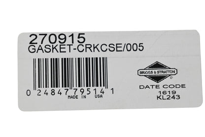 New OEM Briggs & Stratton 270915 Crankcase Gasket NOS