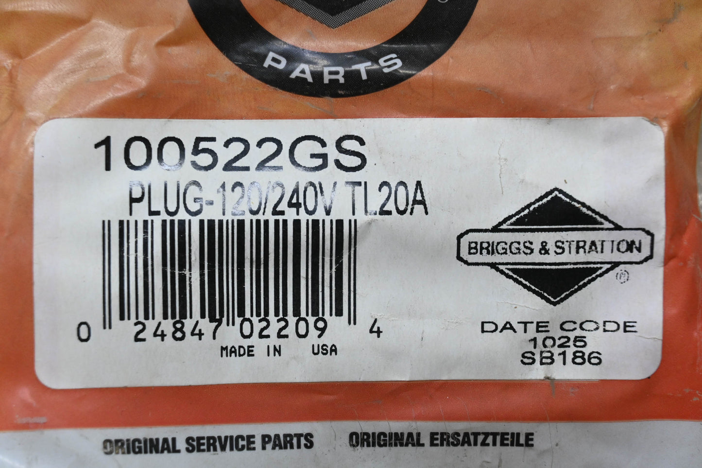 New OEM Briggs & Stratton 100522GS Plug 120/240V TL20A NOS