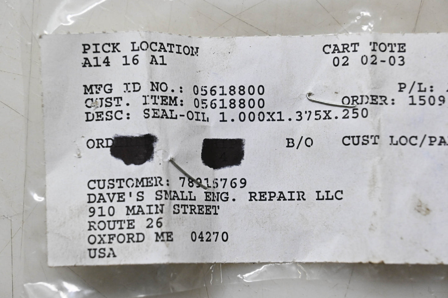 Ariens 05618800 Oil Seal 1.000x1.375x.250 NOS