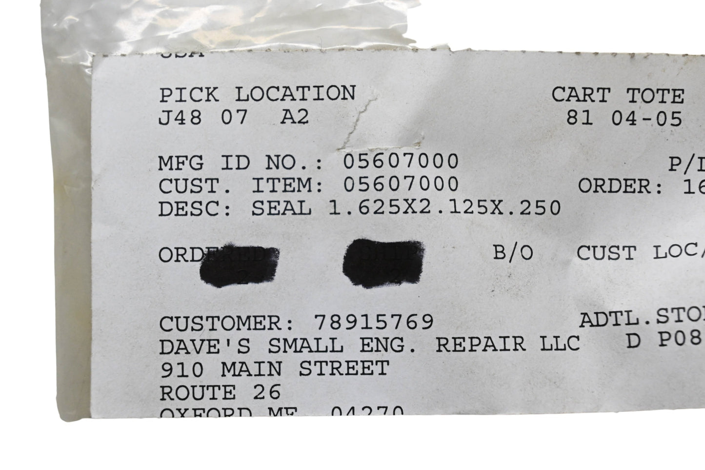 Ariens 05607000 Seal 1.625x2.125x.250 NOS
