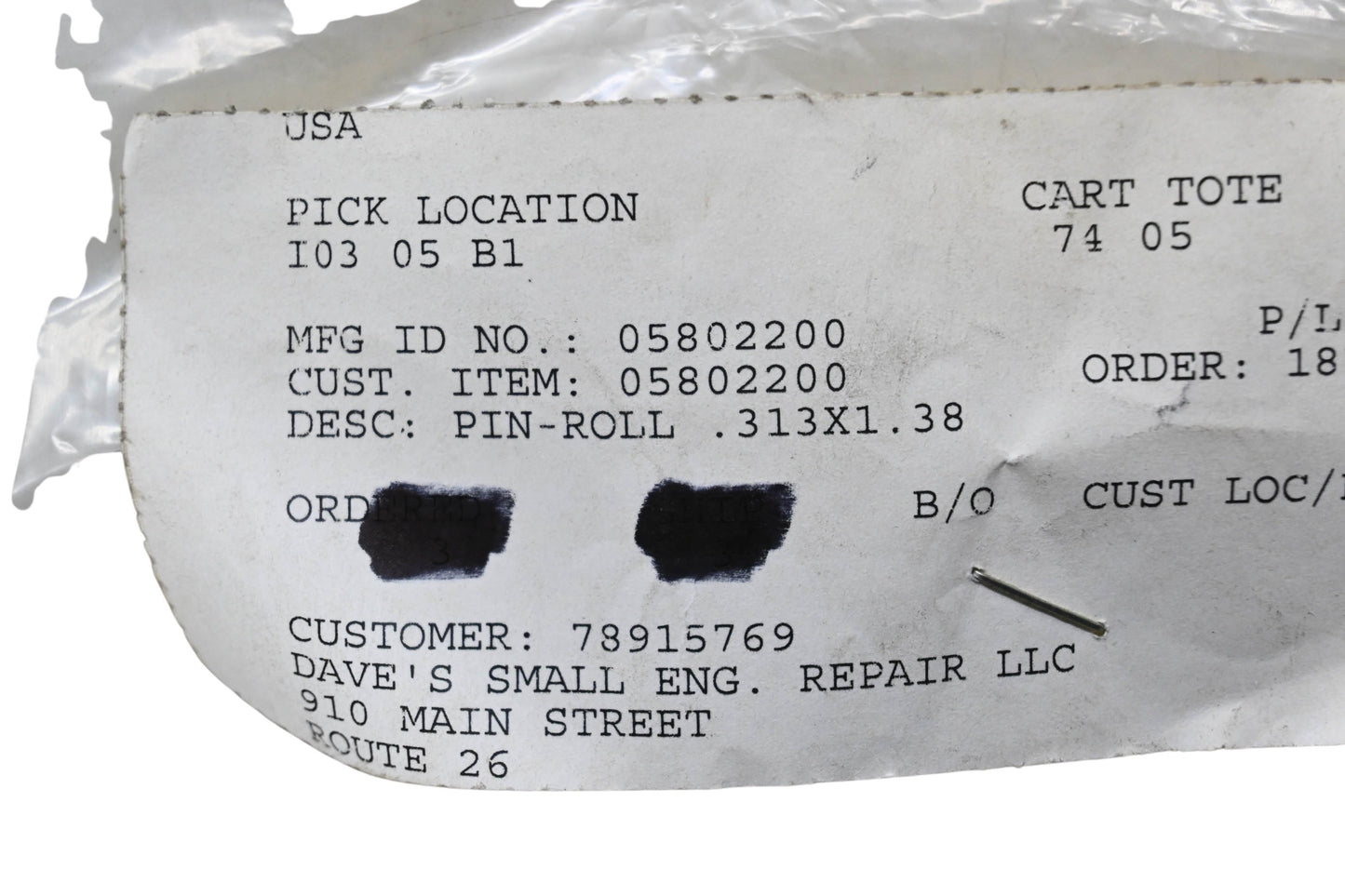 Ariens 05802200 Roll Pin .313x1.38 NOS