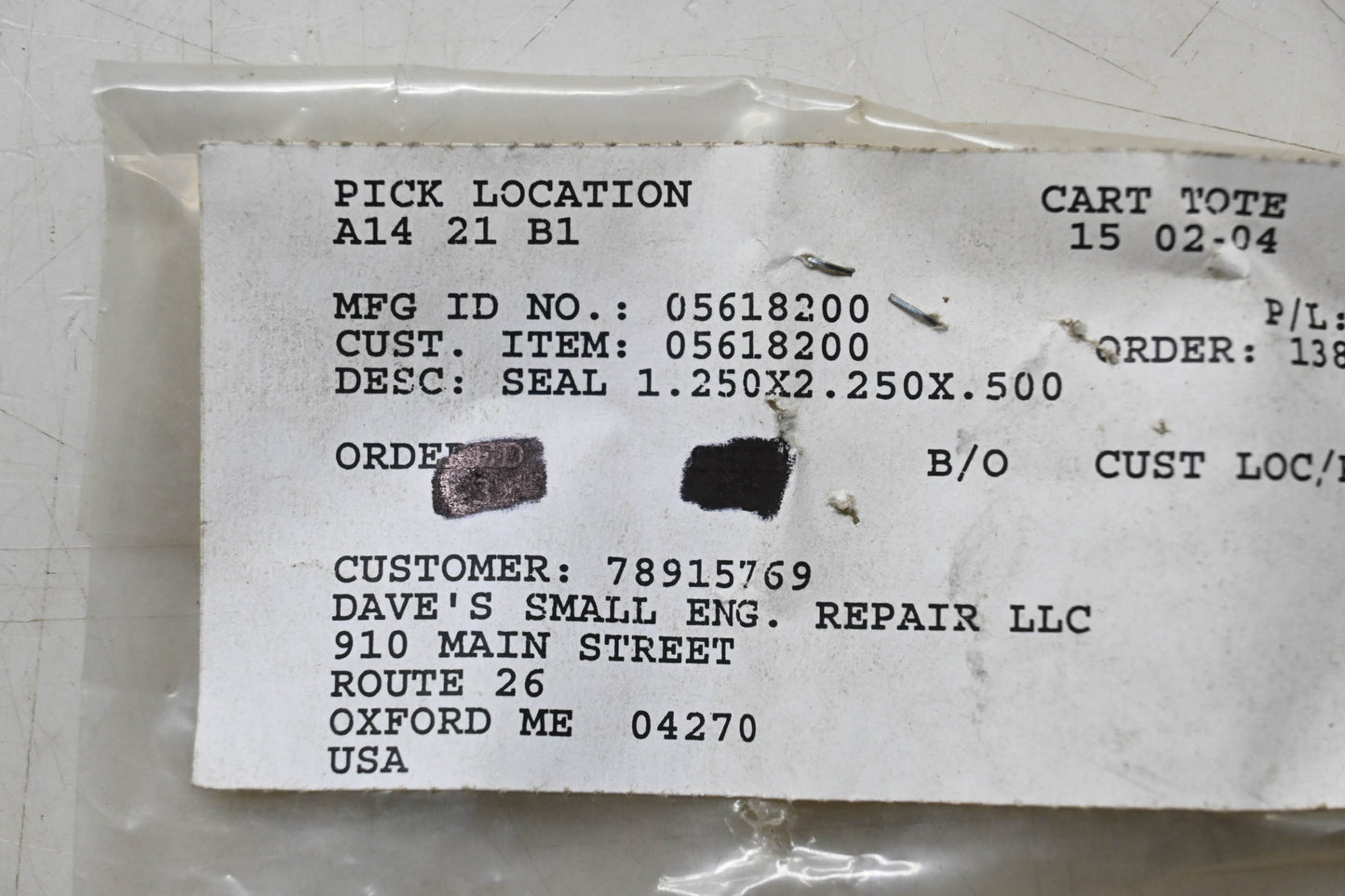 Ariens 05618200 Seal 1.250x2.250x.500 NOS