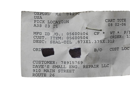 Ariens 05600504 Oil Seal .873x1.375x.312 NOS