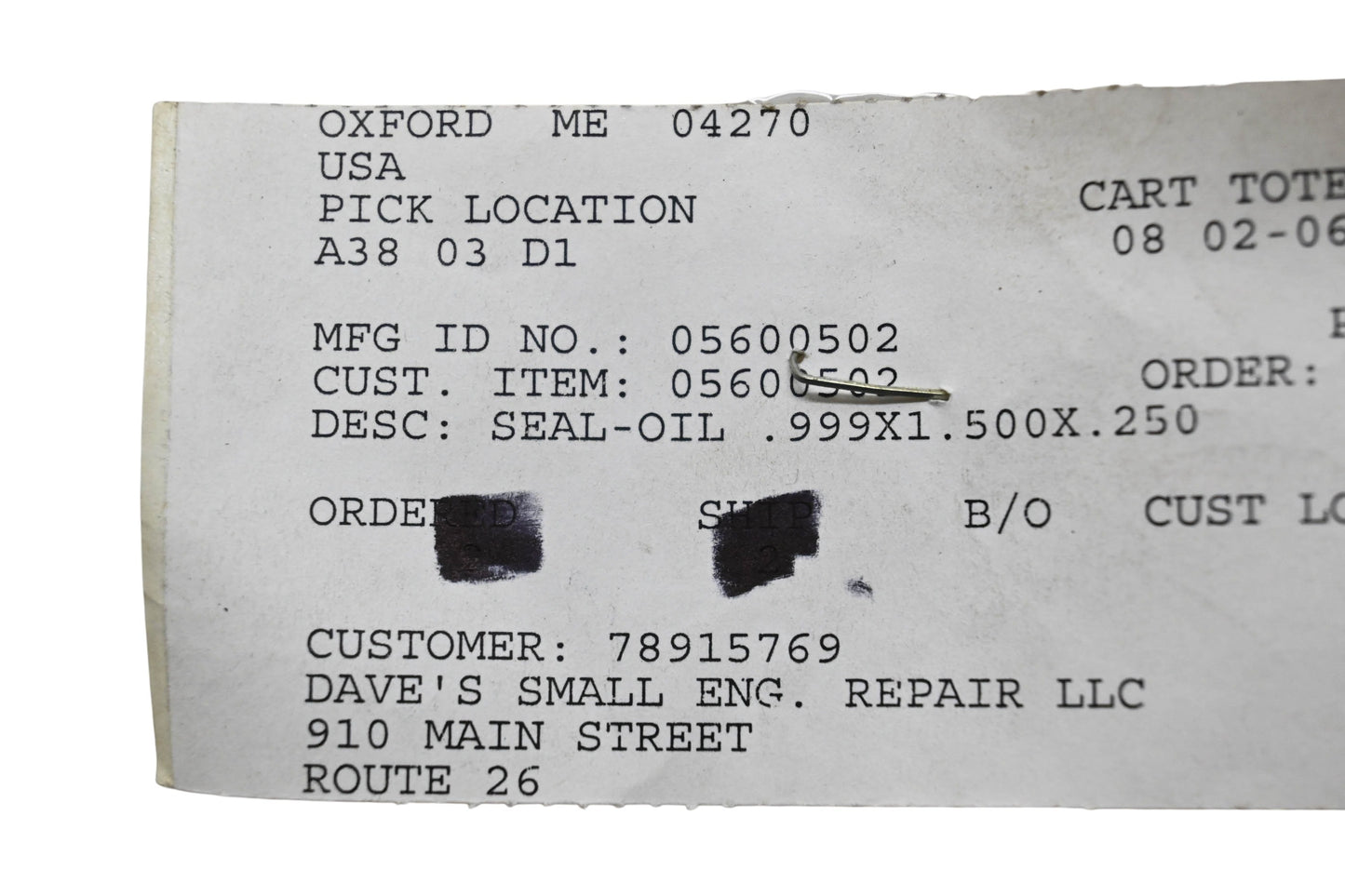 Ariens 05600502 Oil Seal .999x1.500x.250 NOS