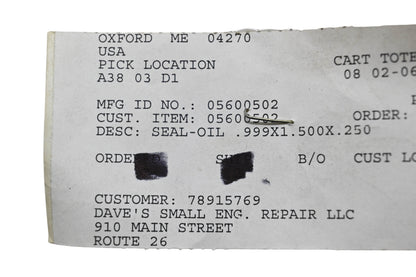 Ariens 05600502 Oil Seal .999x1.500x.250 NOS