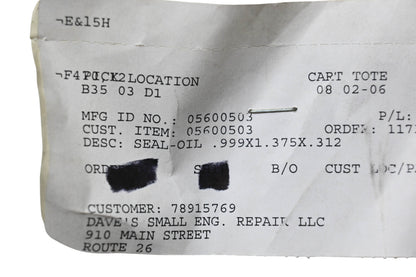 Ariens 05600503 Oil Seal .999x1.375x.312 NOS