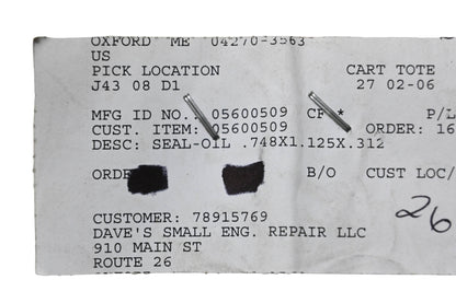 Ariens 05600509 Oil Seal .748x1.125x.312 NOS