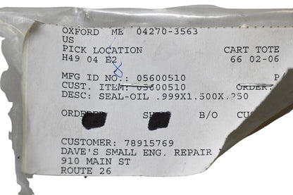 Ariens 05600510, 05600502 Oil Seal .999x1.500x.250 NOS