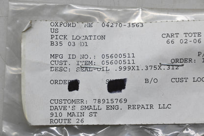 Ariens 05600511 Oil Seal .999x1.375x.312 NOS