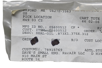 Ariens 05600512 Oil Seal .873x1.375x.312 NOS