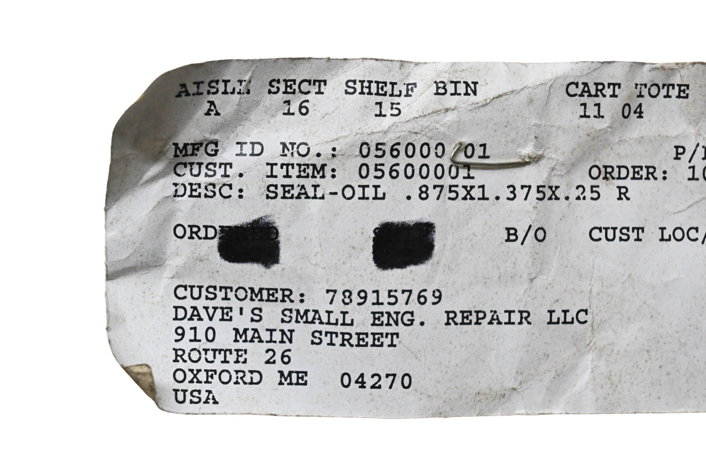 Ariens 05600001 Oil Seal .875x1.375x.25 NOS