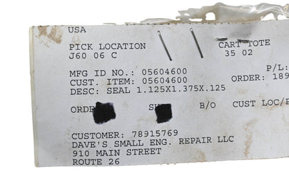 Ariens 05604600 Seal 1.125x1.375x.125 NOS