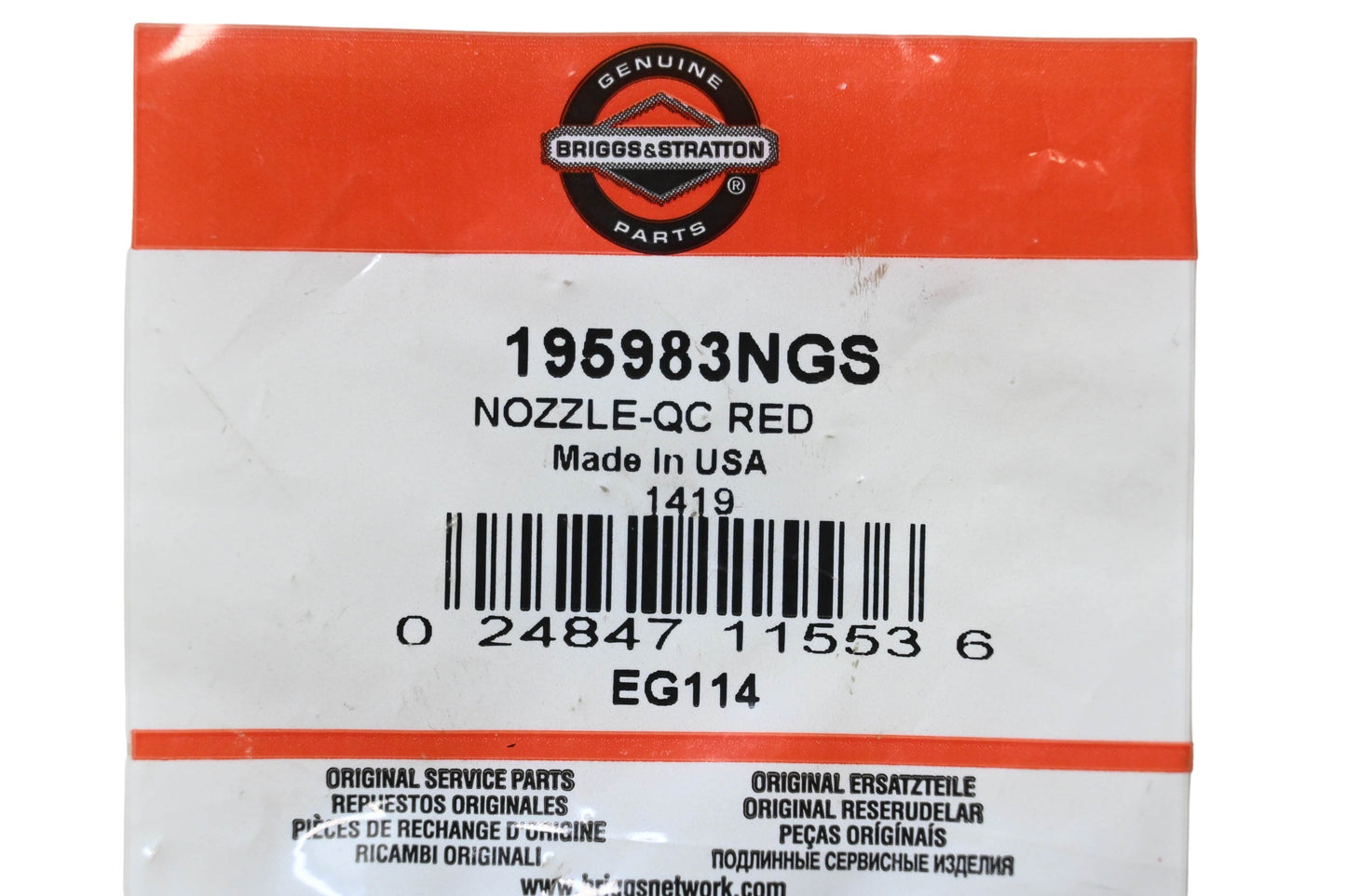 New OEM Briggs & Stratton 195983NGS Nozzle Red NOS