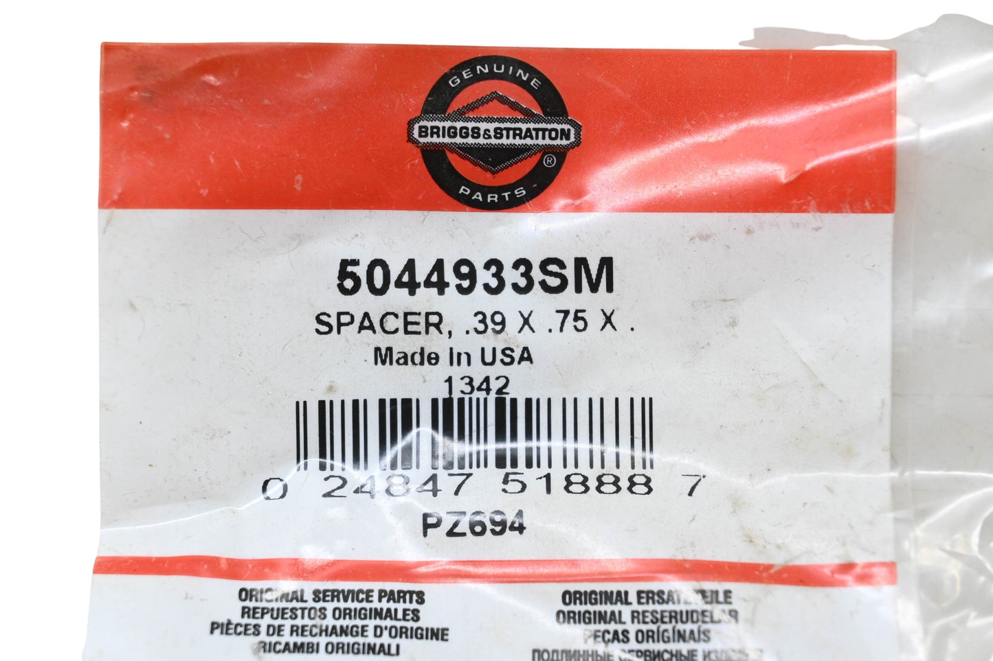 New OEM Briggs & Stratton 5044933SM Spacer .39x.75x NOS