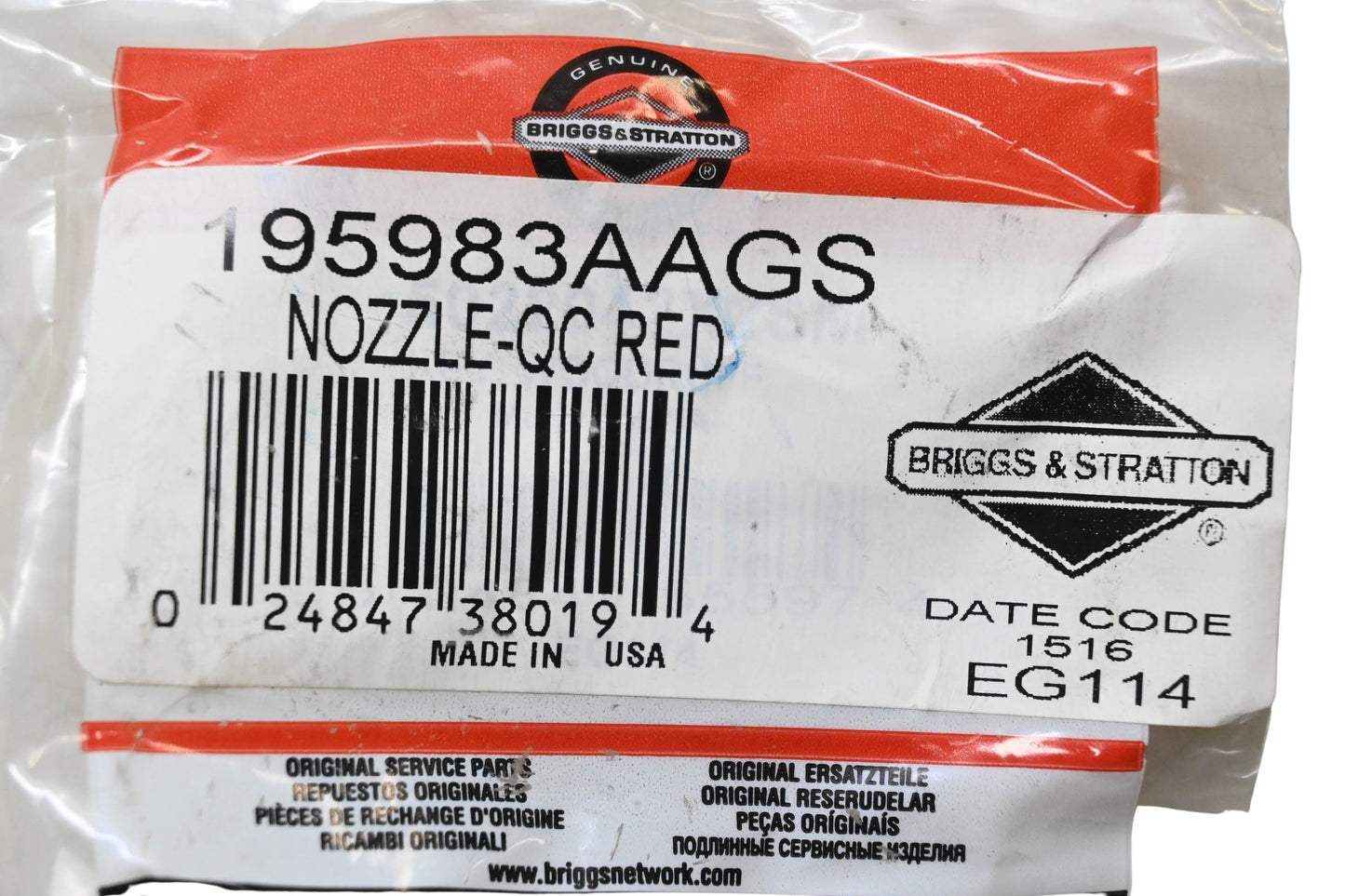 New OEM Briggs & Stratton 195983AAGS Nozzle Red NOS