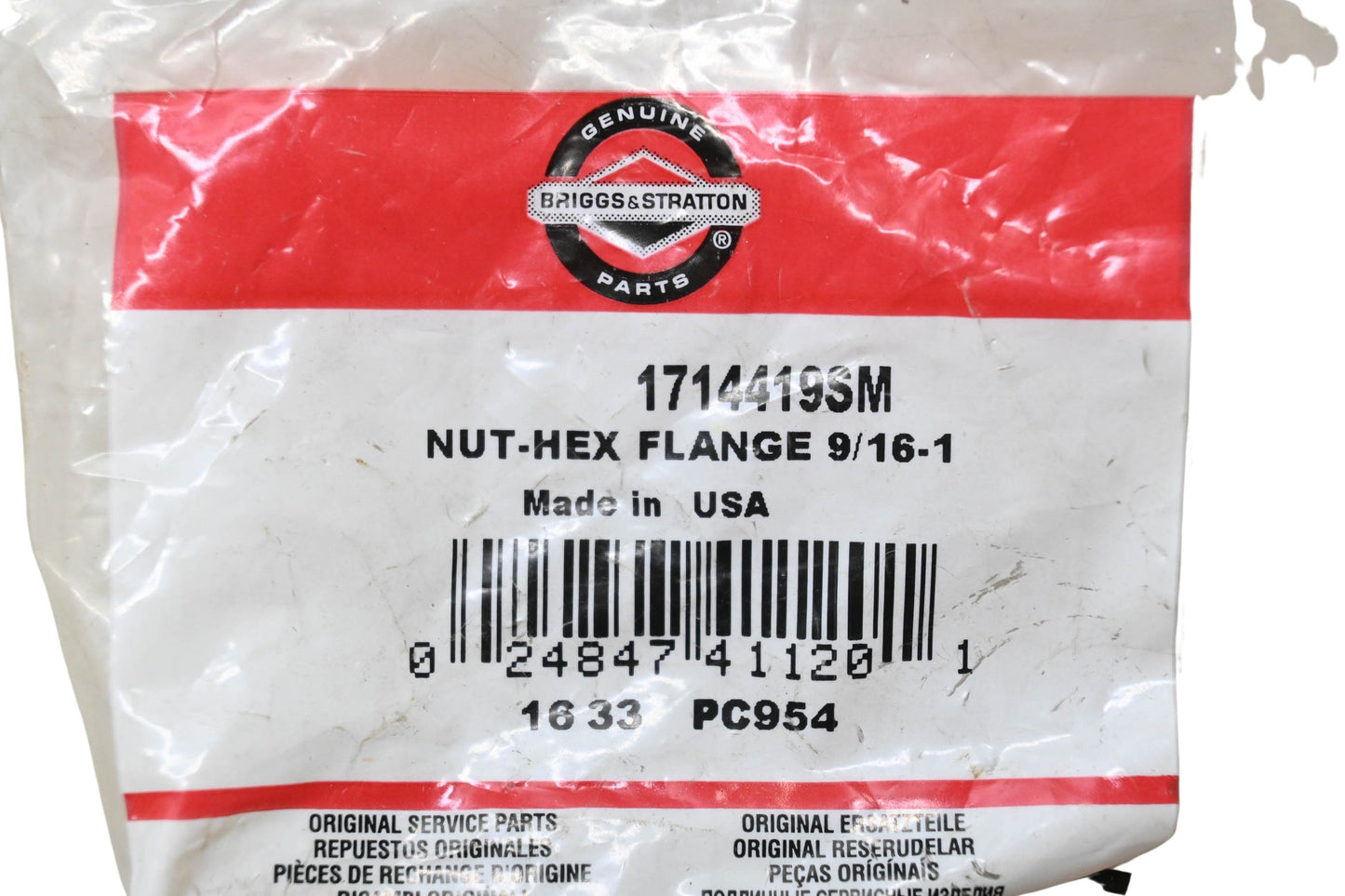 New OEM Briggs & Stratton 1714419SM Hex Flange Nut 9/16-1 NOS