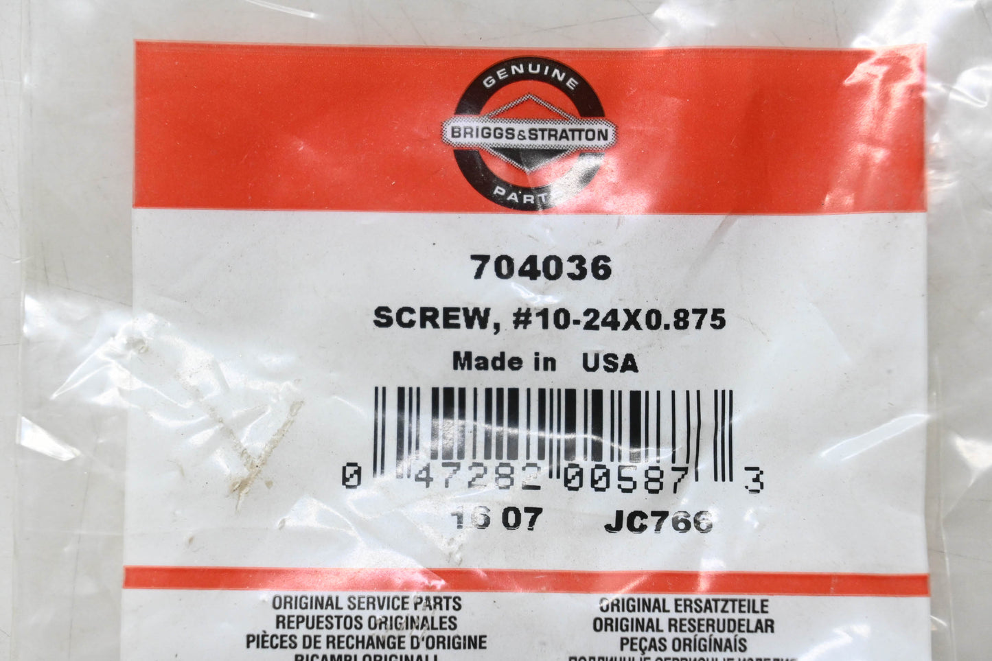New OEM Briggs & Stratton 704036 Screw #10-24x0.875 NOS