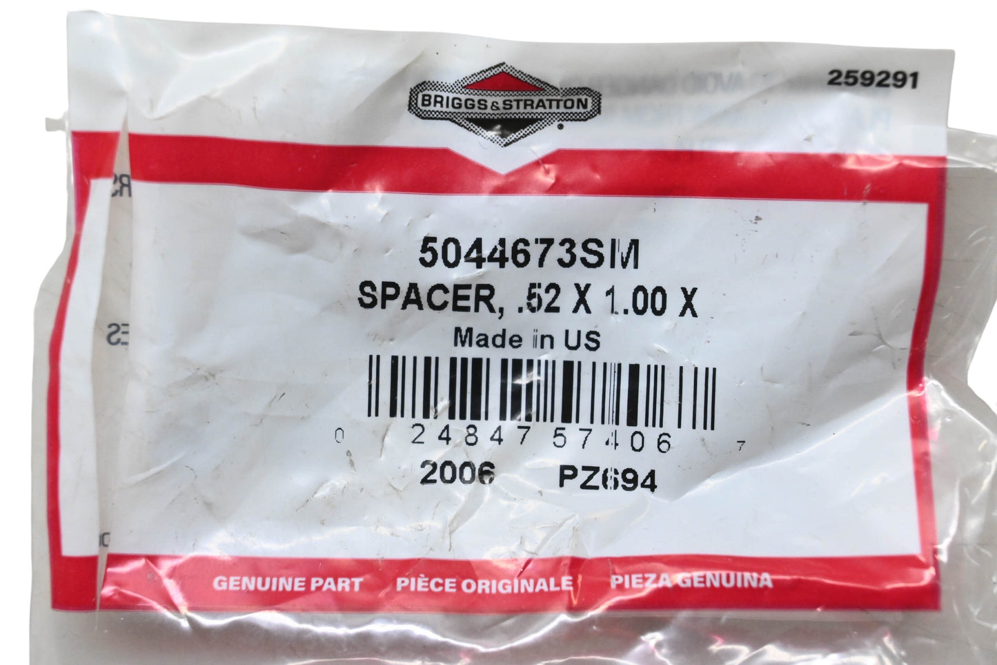 New OEM Briggs & Stratton 5044673SM Spacer .52 x 1.00 X NOS