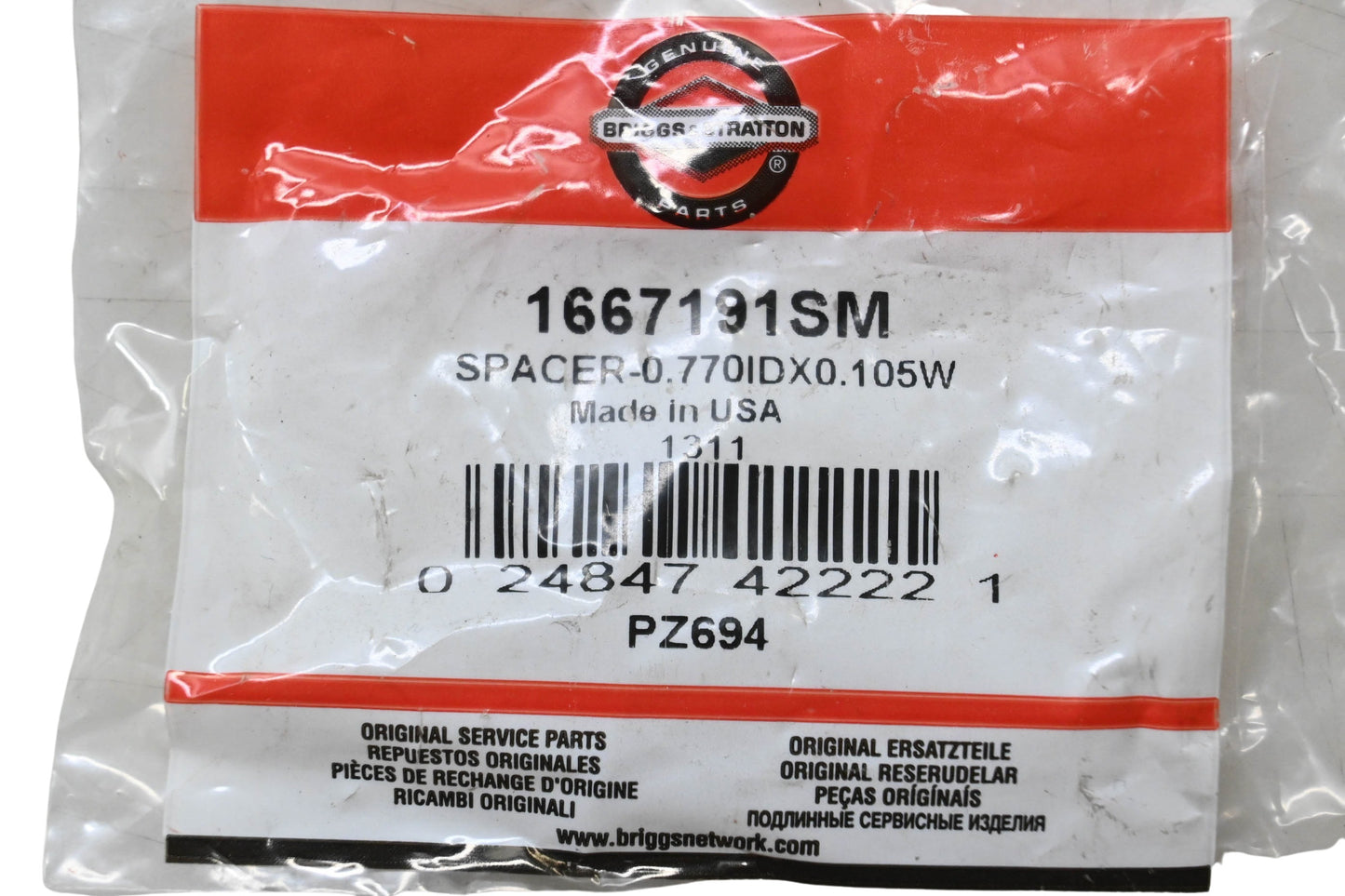 New OEM Briggs & Stratton 1667191SM Spacer .770 ID x 0.105W NOS