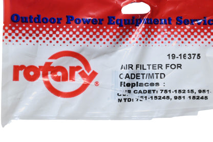 Rotary 19-16375, 751-15245, 951-15245 Air Filter NOS