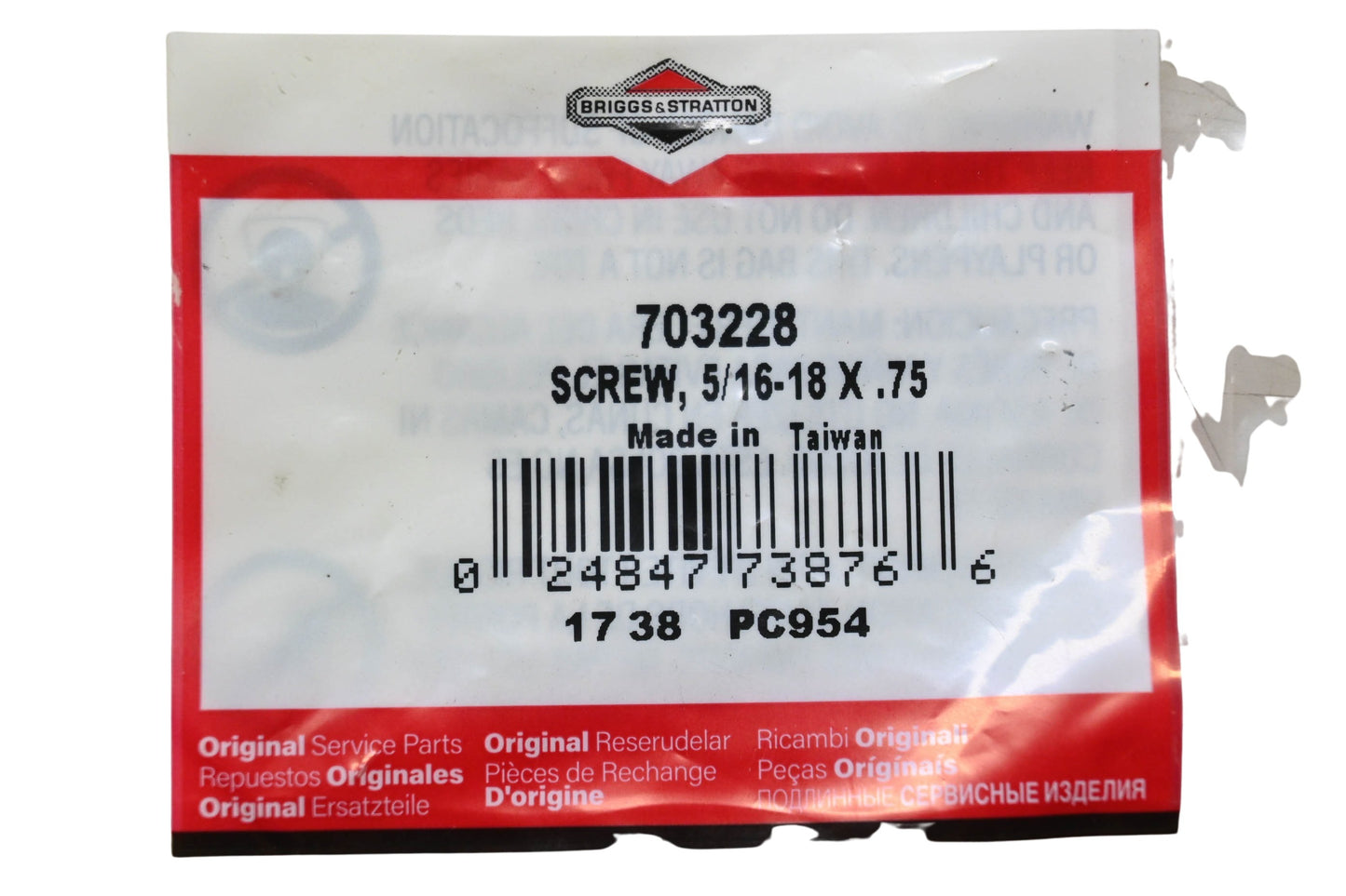 New OEM Briggs & Stratton 703228 Screw 5/16-18 x .75 NOS