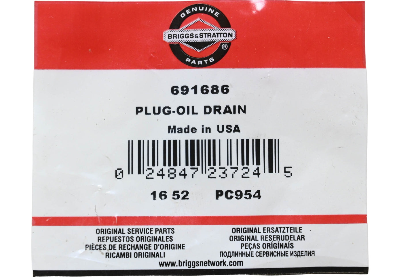 New OEM Briggs & Stratton 691686 Oil Drain Plug NOS