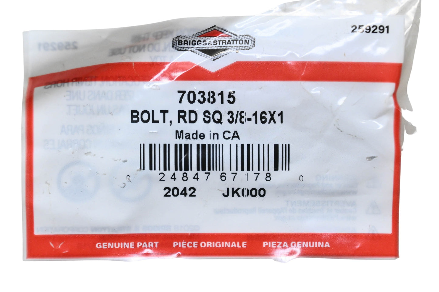 New OEM Briggs & Stratton 703815 Bolt 3/8-16x1 NOS