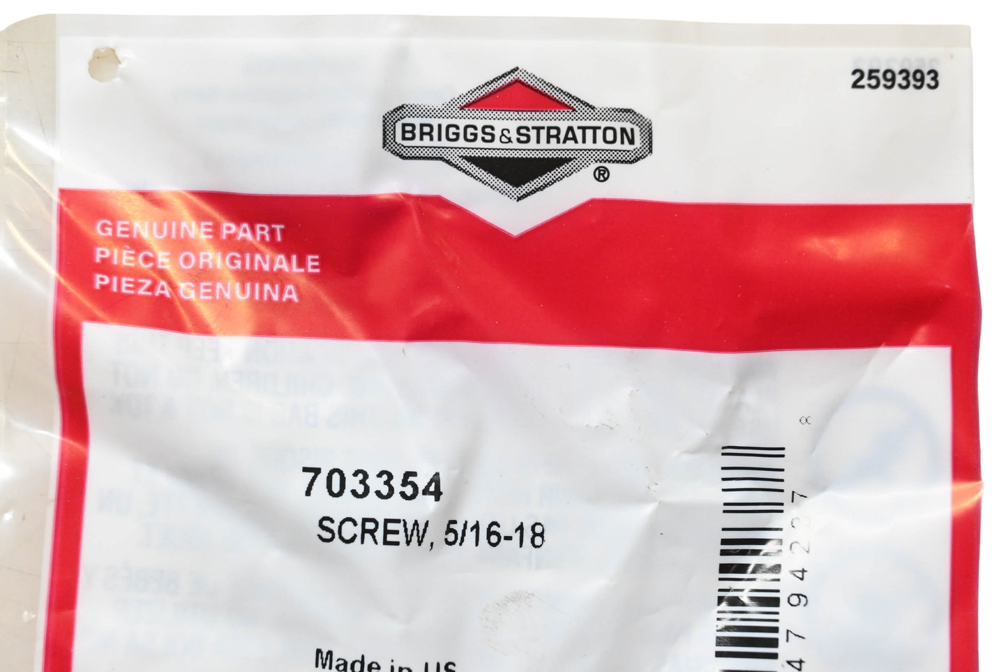 New OEM Briggs & Stratton 703354 Screw 5/16-18 NOS