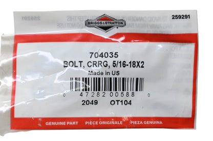 New OEM Briggs & Stratton 704035 Carriage Bolt 5/16-18x2 NOS
