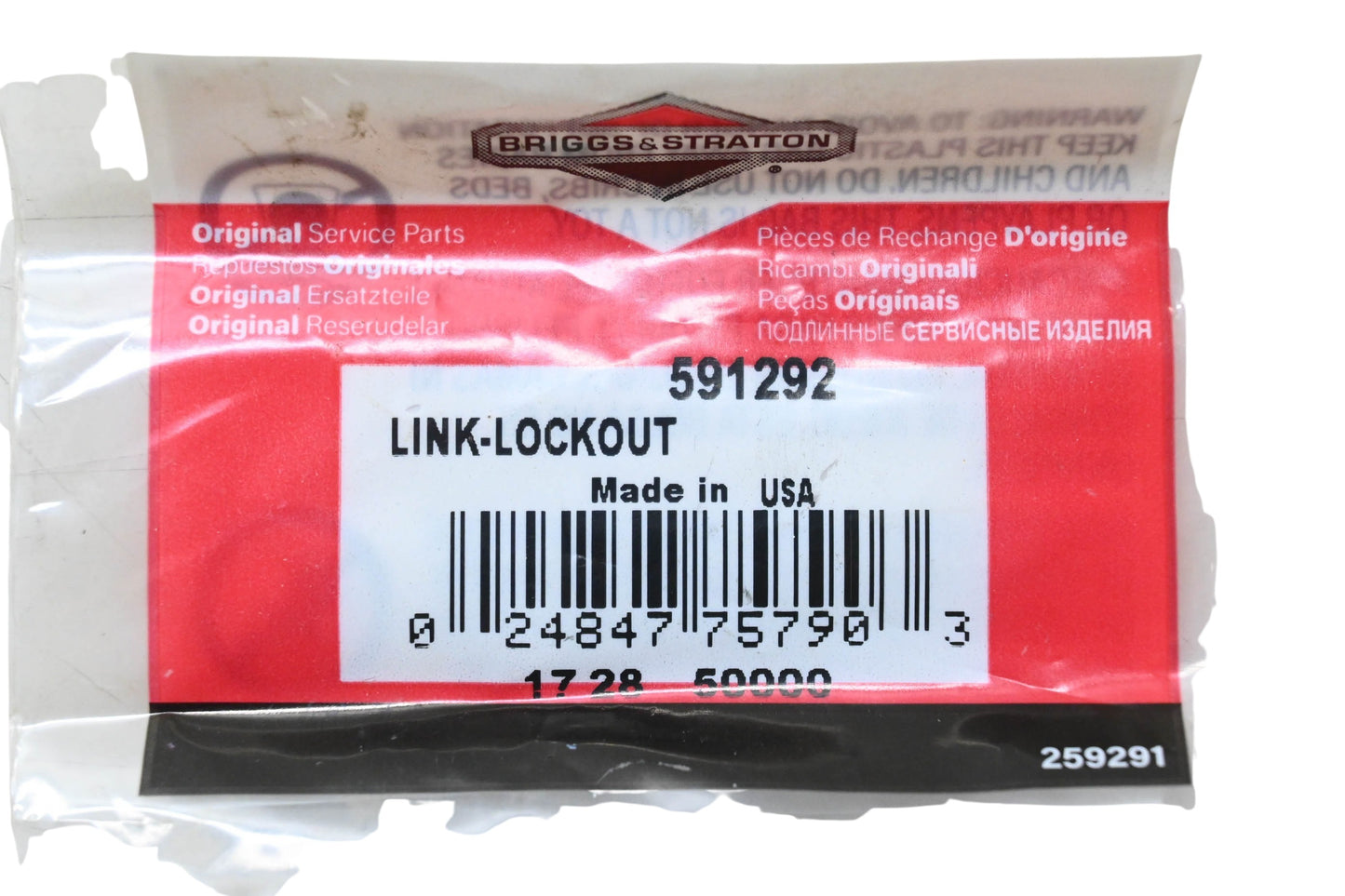 New OEM Briggs & Stratton 591292 Lockout Link NOS