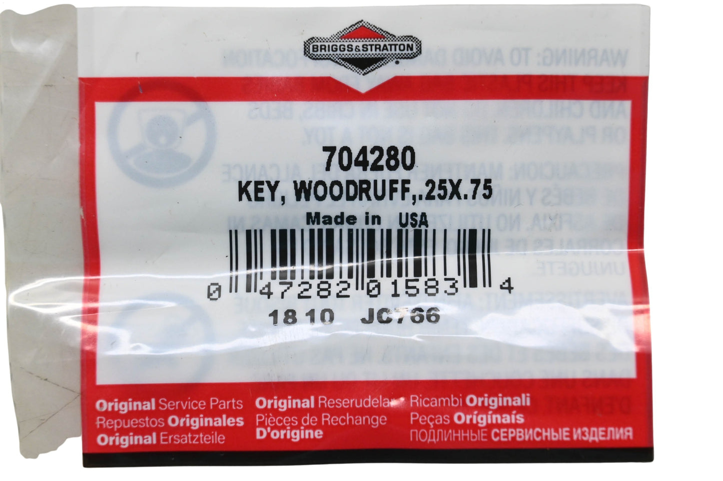 New OEM Briggs & Stratton 704280 Woodruff Key .25x.75 NOS