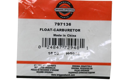 New OEM Briggs & Stratton 797136 Carburetor Float NOS