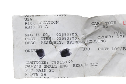 Ariens 01583800 Spindle Housing Assembly NOS