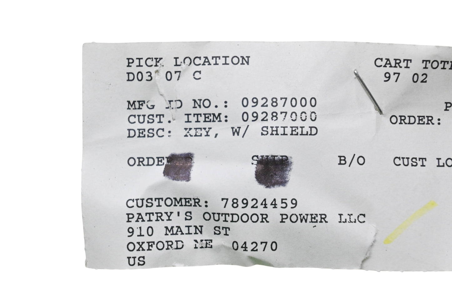 Ariens 09287000 Key & Shield NOS