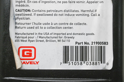 Gravely 21900583 5W-50 Full Synthetic 4-Cycle Engine Oil 1QT NOS