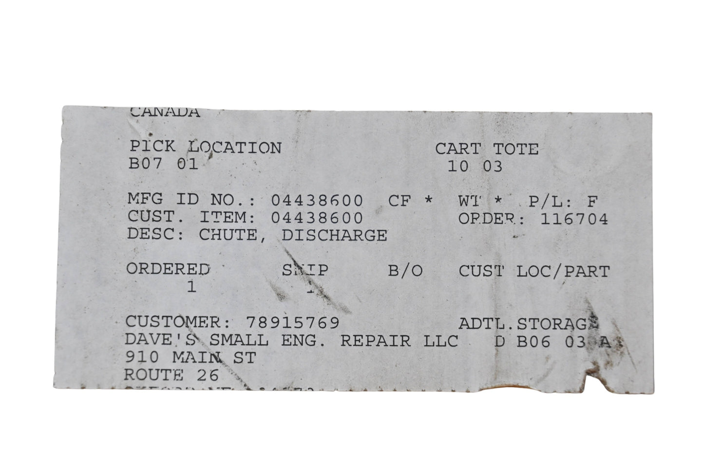 Ariens 04438600 Discharge Chute NOS