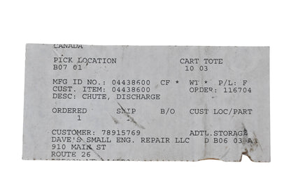 Ariens 04438600 Discharge Chute NOS