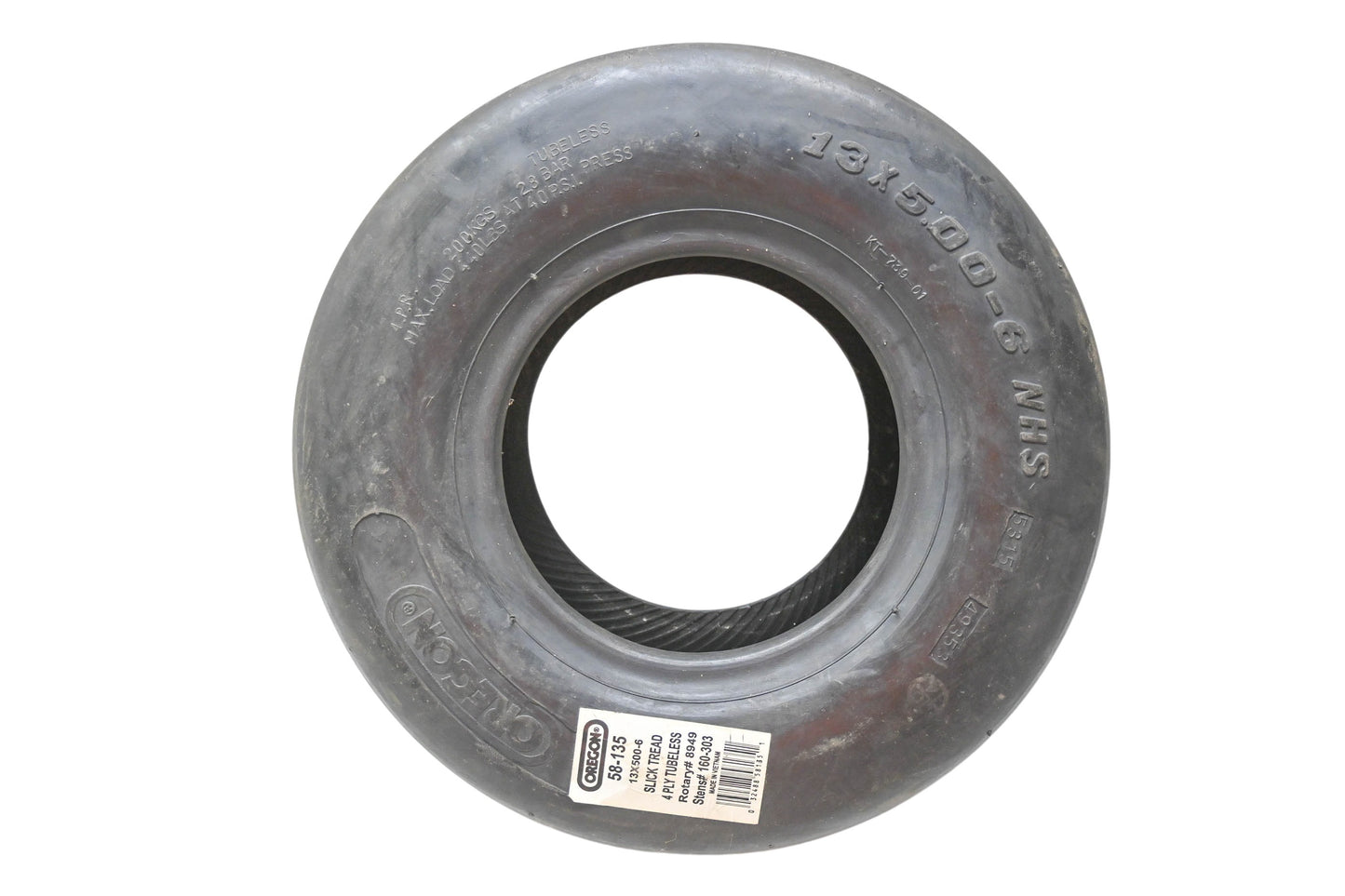 Oregon 58-135, 8949, 160-303 Tire 13x500-6 Slick Thread 4-Ply Tubeless NOS