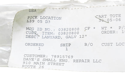 Ariens 03820800 Galvanized Lanyard NOS