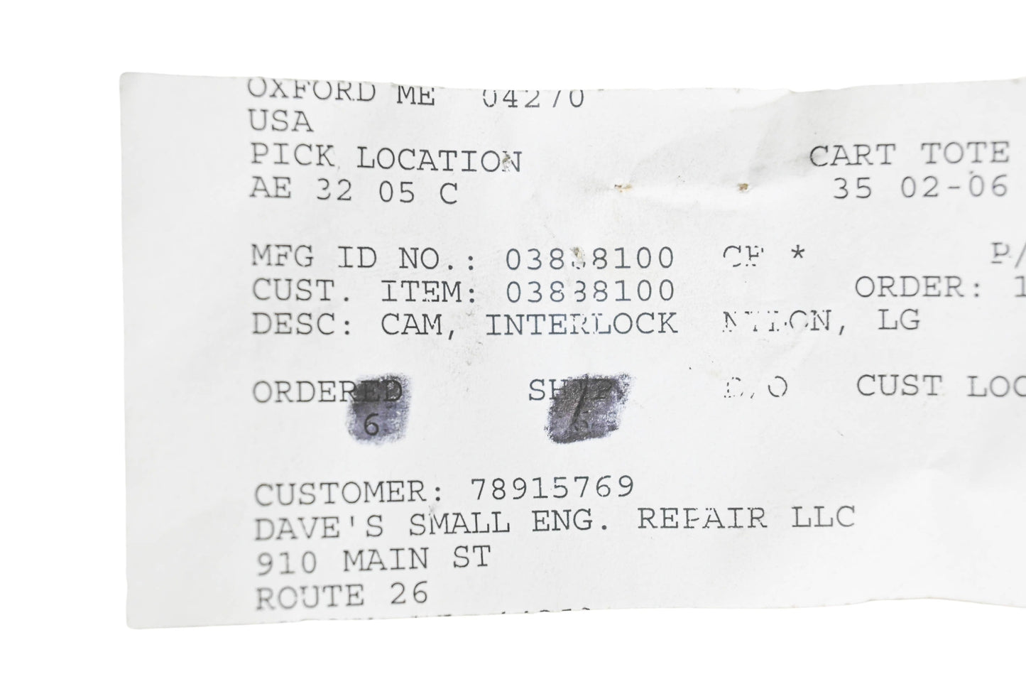 Ariens 03888100 Interlock Cam NOS