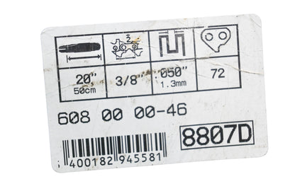 New OEM Husqvarna 608 00 00-46, 608000046 Chainsaw Bar 20" .050" 3/8" NOS