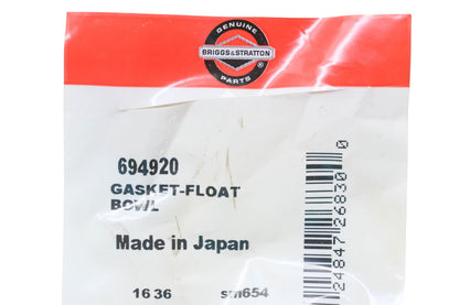 New OEM Briggs & Stratton 694920 Float Bowl Gasket NOS