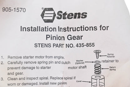 Stens 435-855 Pinion Gear Kit NOS