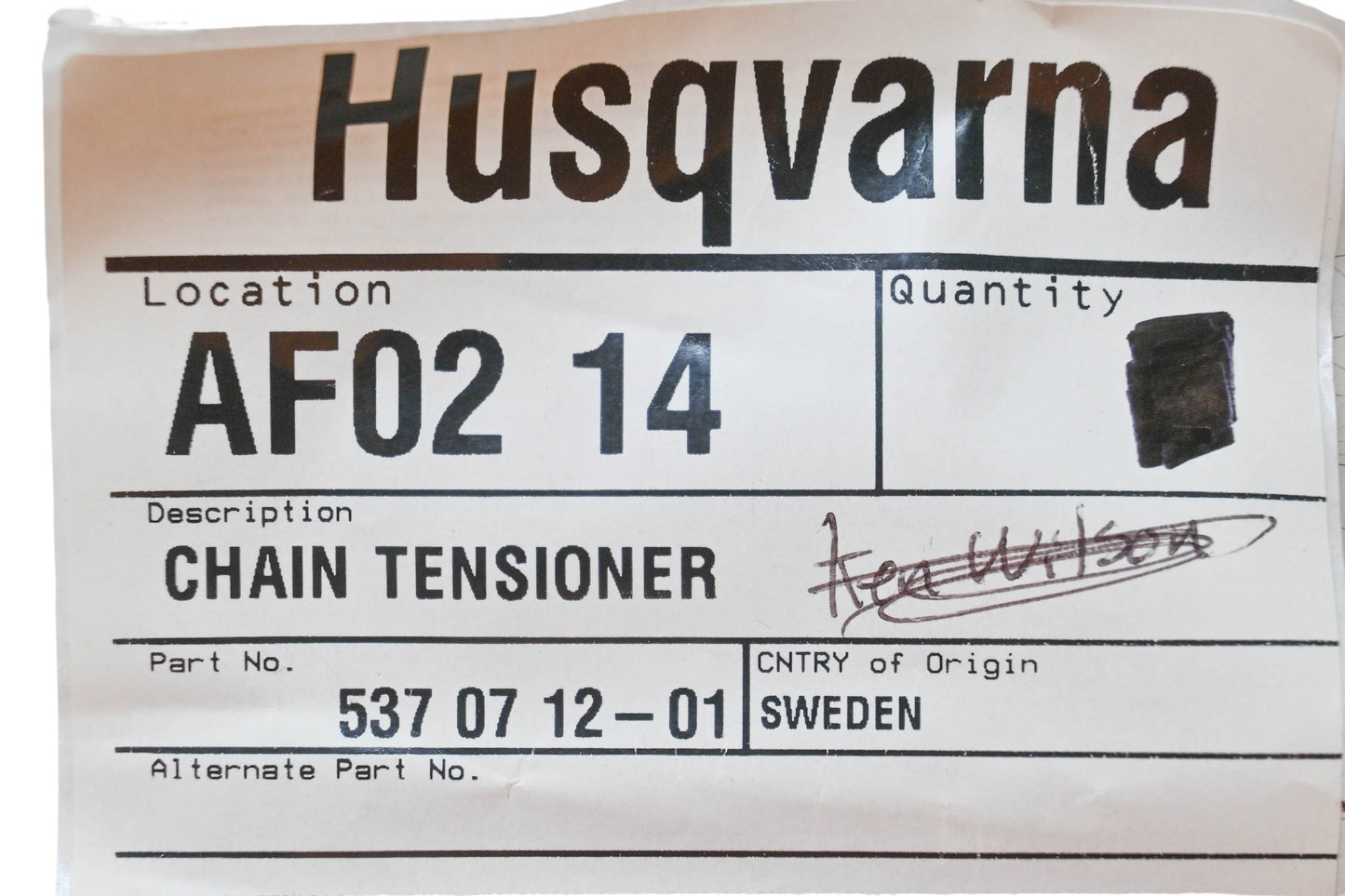 New OEM Husqvarna 537 07 12-01, 537071201 Chain Tensioner NOS
