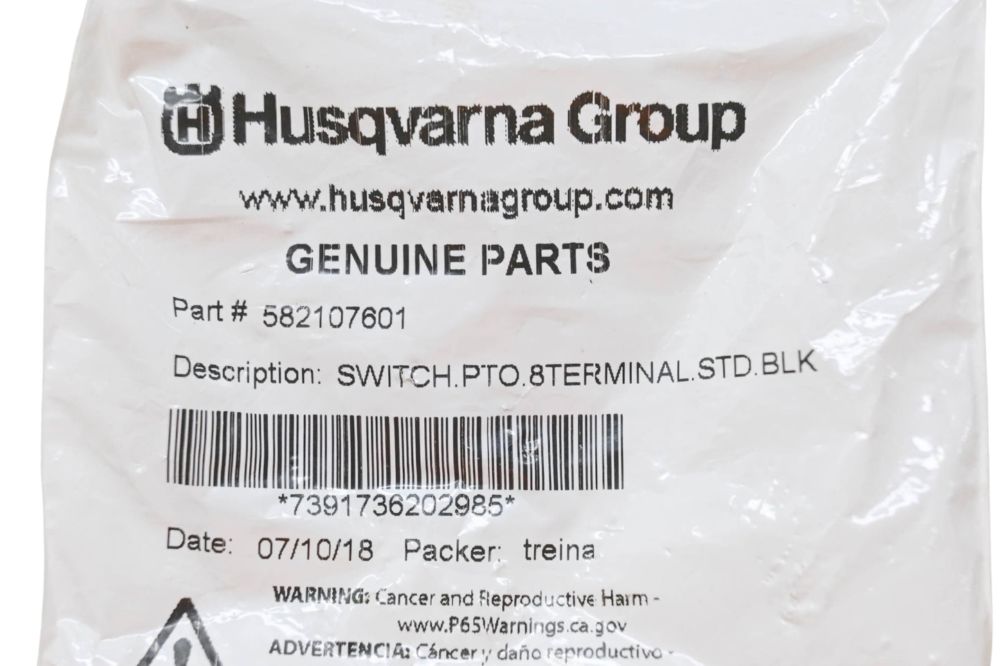 New OEM Husqvarna 582107601 PTO Switch NOS