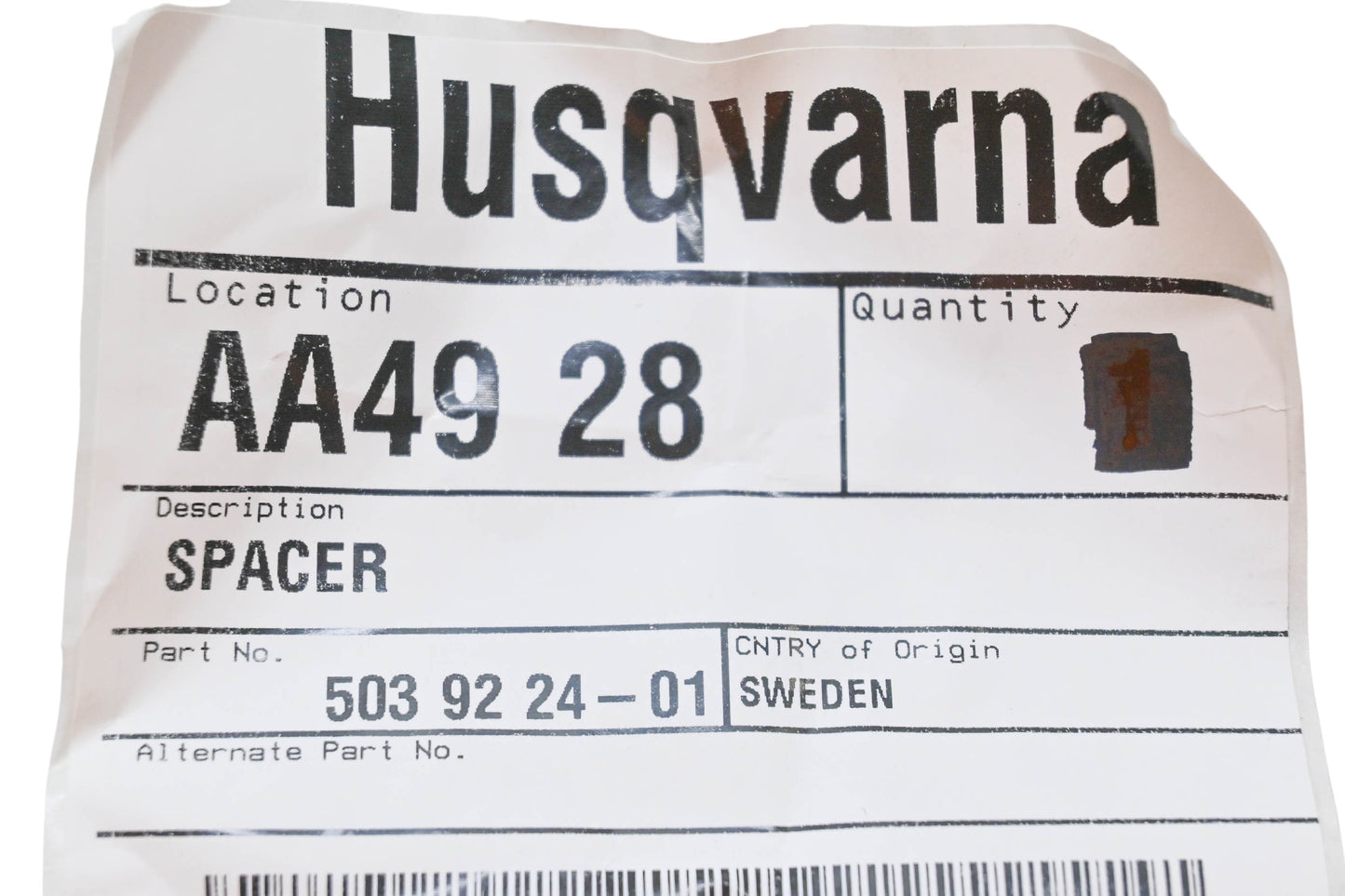 New OEM Husqvarna 503 92 24-01, 503922401 Spacer NOS