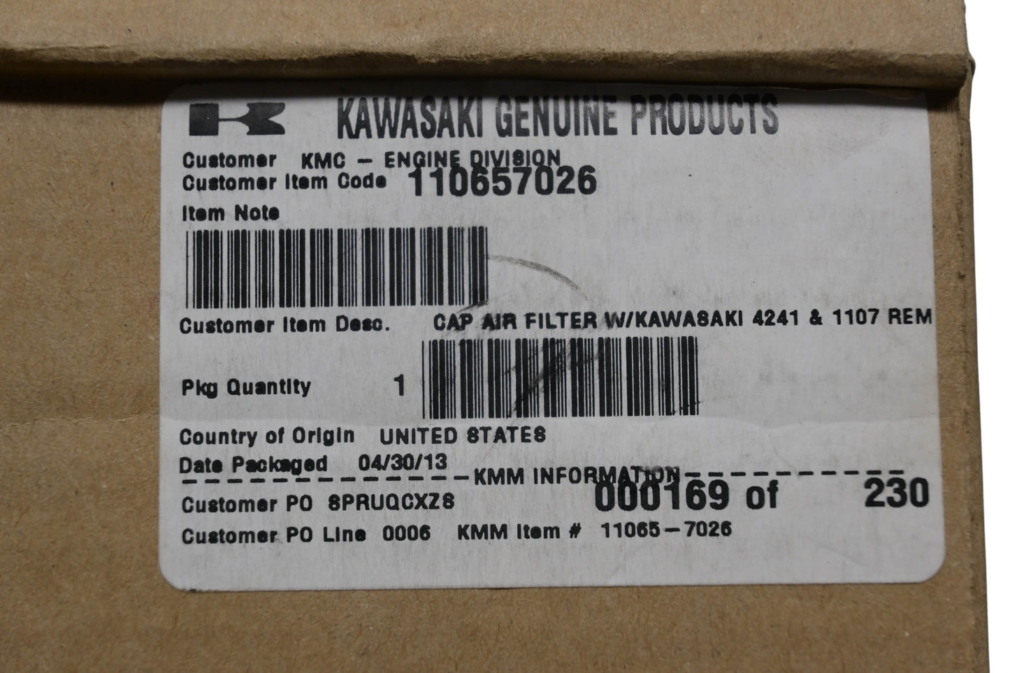New OEM Kawasaki 110657026 Air Filter Cap NOS
