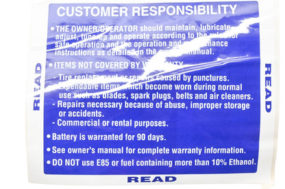 New OEM Husqvarna 532 42 38-29, 532423829 Warning Decal NOS